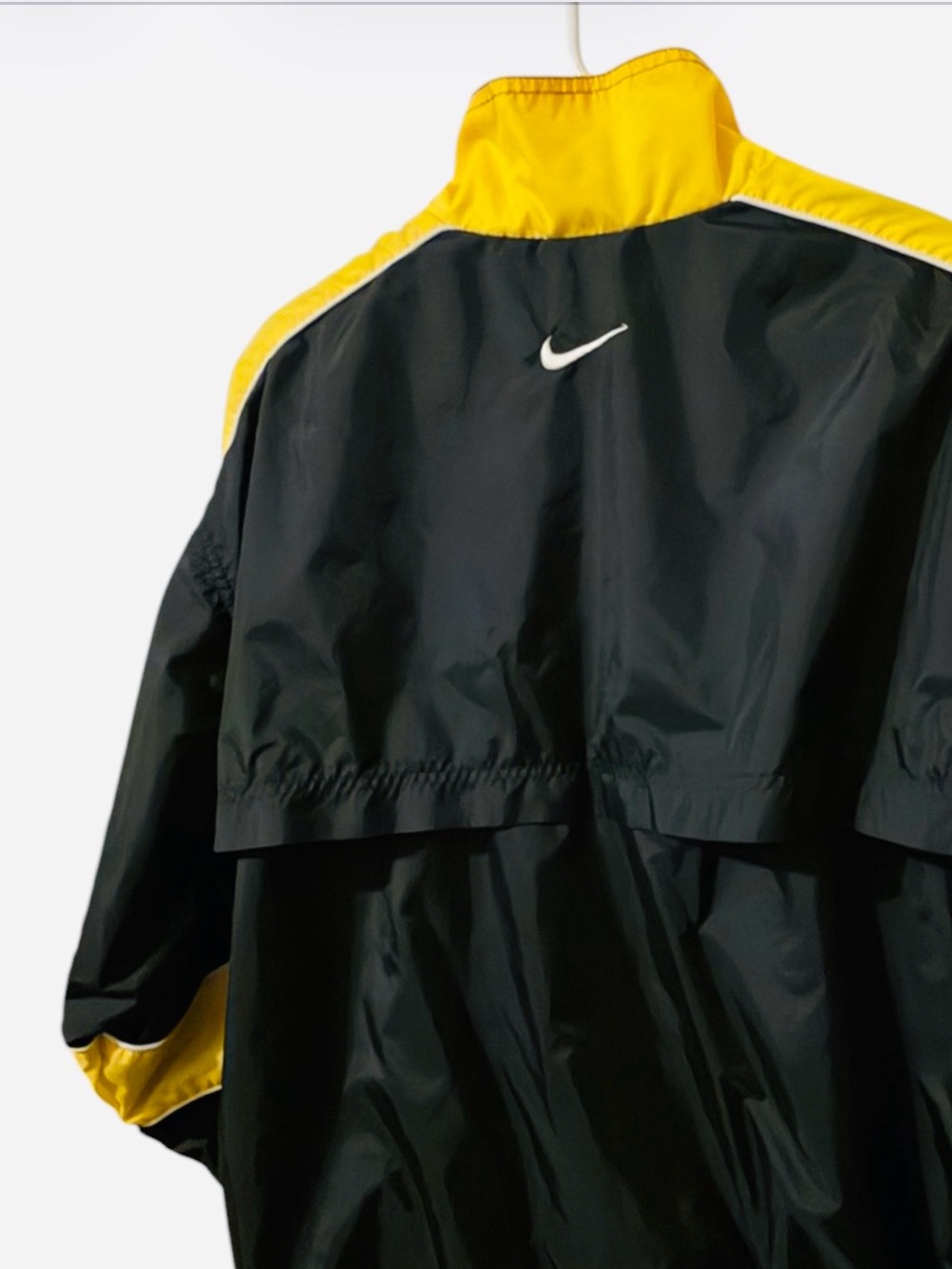 VTG 90s Nike Spellout Windbreaker Jacket Black Yellow Mens L Track Swoosh Back⭐️